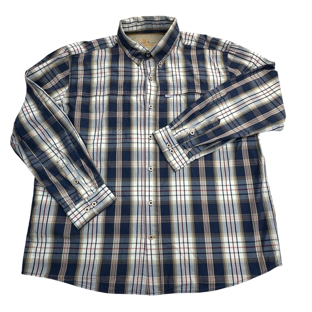 Carhartt Shirt Mens XL Blue Plaid Long Sleeve Button Up Mesh Lined‎ Outdoor Top